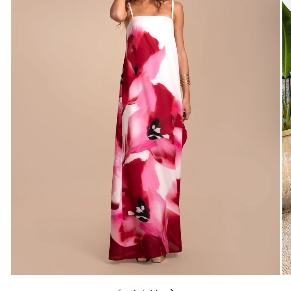 Strapless Pink & Red Floral Maxi Dress